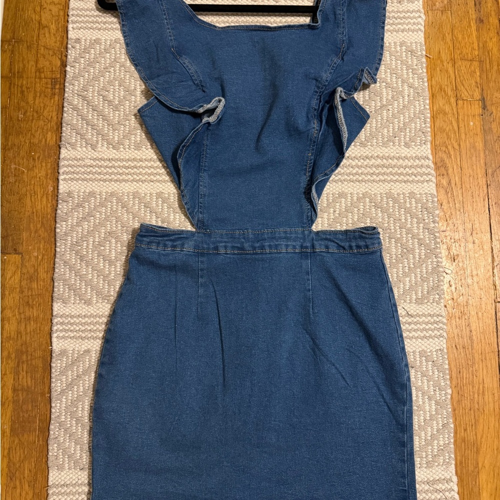 Denim Ruffle Cutout Dress